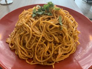 Chow mein. The flavours were nice but it seemed to taste a little dry and needed more veggies    at Momo Central in Melbourne