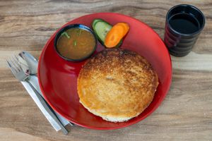 savoury lentil pan cake at Momo Central in Melbourne