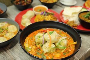 Vegan MOKPA (MOMO And THUKPA) Noodle soup and momo combo at Momo Central in Melbourne