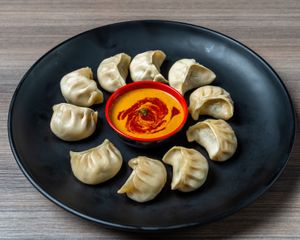Vegan momo with extra spicy sesame chutney! at Momo Central in Melbourne