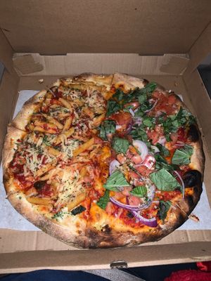 All vegan! Baked ziti on the left and bruschetta on the right. at Pizza Mia in Newburgh