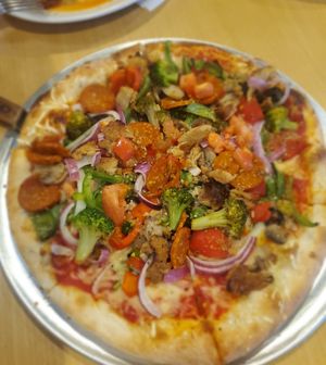 Vegan Everything Pizza ! Absolutely Delicious! at Pizza Mia in Newburgh