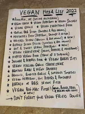 Vegan menu  at Pizza Mia in Newburgh