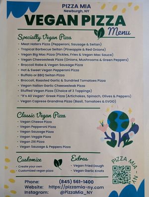 I love coming here. This is the most up to date vegan menu that they have. My partner and I are regulars here and they just gave us this copy when picking up our last order. at Pizza Mia in Newburgh