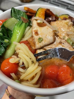 Triple tomato ramen w/ gluten free noodles at The Yasai - Little Italy in San Diego