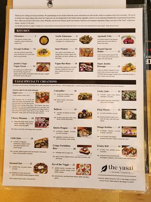 Vegan menu 1 at The Yasai - Little Italy in San Diego