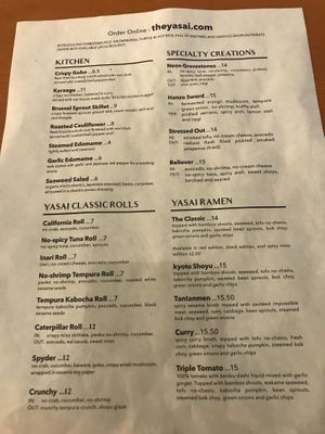 Menu as of 6/2020 at The Yasai - Little Italy in San Diego