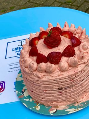 Vegan strawberry cake! Yummy 🤗 at The Library Harbour Cafe in Weymouth