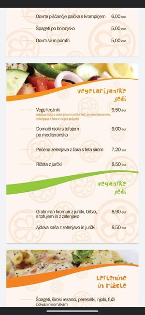 Menu at Pomaranča in Ptuj