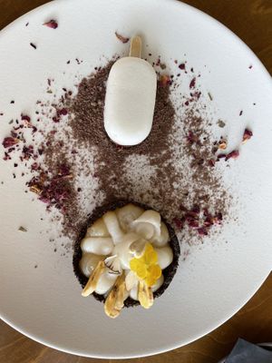 Vegan banana chocolate tart at Oniro By The Sea in Paphos