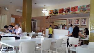 inside the restaurant at Loving Hut in Surabaya