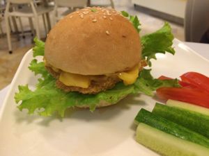 burger at Loving Hut in Surabaya