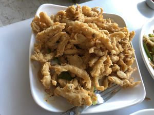 Fried mushrooms. Really tasty  at Loving Hut in Surabaya