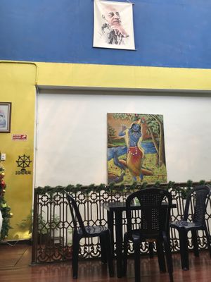 Upstairs is the restaurant  at Govindas in Manizales