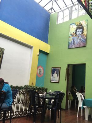 Good light and several areas for dining at Govindas in Manizales