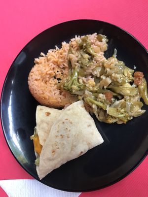 Main plate that comes with meal of the day (changes each day) at Govindas in Manizales