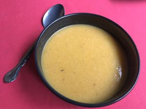 Soup with meal of the day at Govindas in Manizales