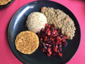Main plate with meal of the day. Changes daily   at Govindas in Manizales