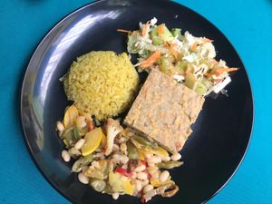 Main course of a meal of the day at Govindas in Manizales