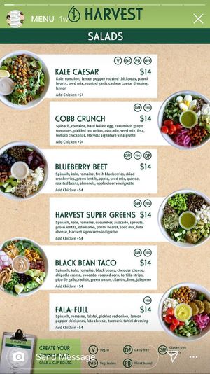 Salad menu  at Harvest in Bedford