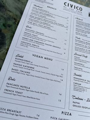 Vegan brunch menu  at Civico by The Park in San Diego