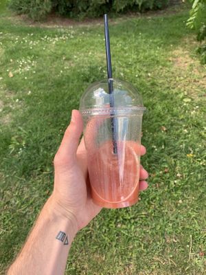 My watermelon strawberry basilic smoothie at Black Drop Coffee in La Chaux De Fonds