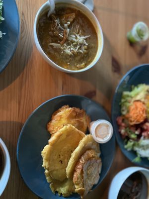 Tostones de pana con sopa de lentejas   at Frescura Vegan Kitchen in Bayamon