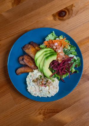 Criollo Bowl (Tuno Salad & Amarillos) at Frescura Vegan Kitchen in Bayamon