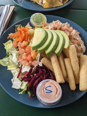 Yuca Fries and Tu-no plate.  at Frescura Vegan Kitchen in Bayamon