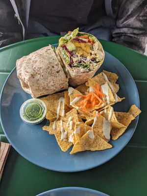 Those chips are a must have. Almost like Doritos but much much better. The Burrito was also fresh and delicious 😋 at Frescura Vegan Kitchen in Bayamon