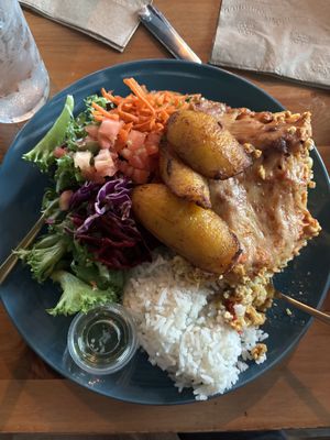 Lasagna and plantains   at Frescura Vegan Kitchen in Bayamon