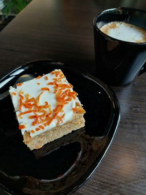 Carrot cake and coffee. at Station Grön in Raettvik