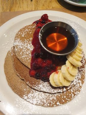 Vegan pancakes with fruit topping at Kitchen Paris in Paris