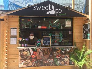 Outside at Sweet Po Vegan Eats in Toronto