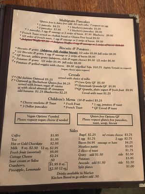 Menu 2nd Page at Nature's Corner Cafe and Market in Florence