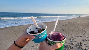 The beach is nearby if you want to eat by the ocean. at Gilbert's Ice Cream in Pawleys Island