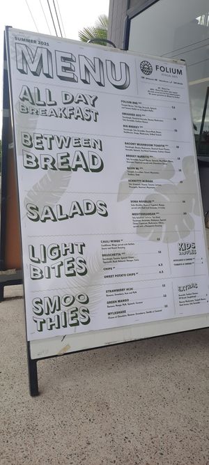Menu at Folium Cafe in Dudley