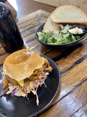 Cauliflower burger, salad  at Folium Cafe in Dudley