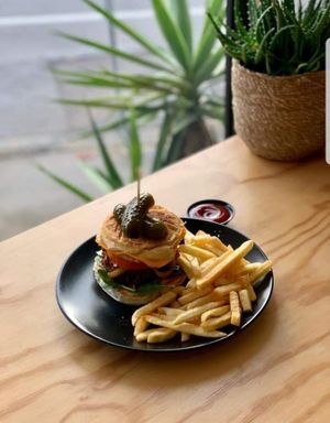 Burger at Folium Cafe in Dudley