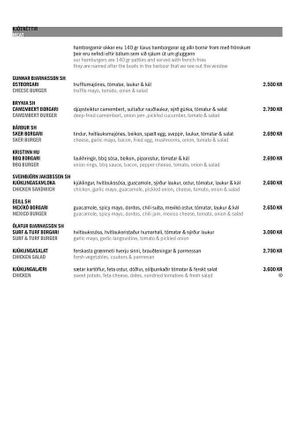 The menu at Sker in Olafsvik