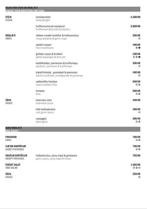 The menu at Sker in Olafsvik