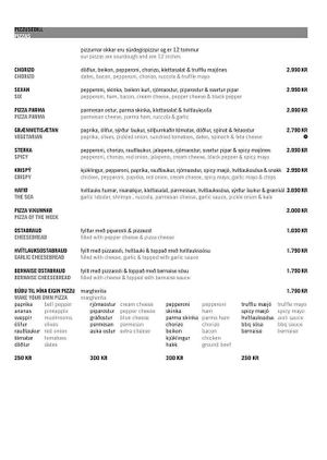 The menu at Sker in Olafsvik