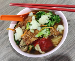 Lor Mee with added broccoli & cauliflower - $3.50 #Veganuary at Xiang Ji Miao Chu 香积妙厨 in Central Singapore