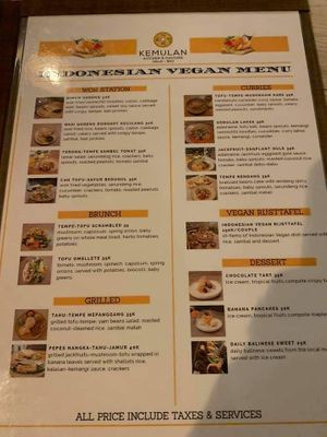 Vegan menu at KEMULAN Kitchen & Culture in Ubud