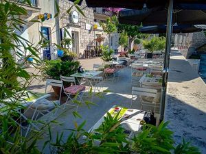 Our lovely terrace in front of the BioMania Bistro in the centre of Bol. at BioMania Bistro Bol in Bol