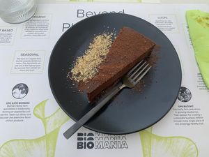 Double chocolate raw cake; incredible!  at BioMania Bistro Bol in Bol