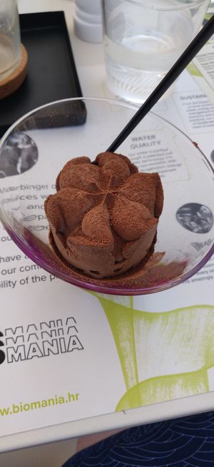 Hazelnut and chocolate ice cream at BioMania Bistro Bol in Bol