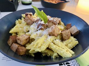 Carbonara. A bit dry but still wonderful   at BioMania Bistro Bol in Bol