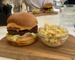 BioMania Black Bean Burger   at BioMania Bistro Bol in Bol