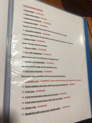 The veggie menu. at Tam's Cafe in Khe San